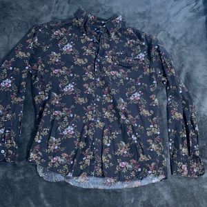 Gap dark brown floral design long sleeve button down slim fit Men’s large